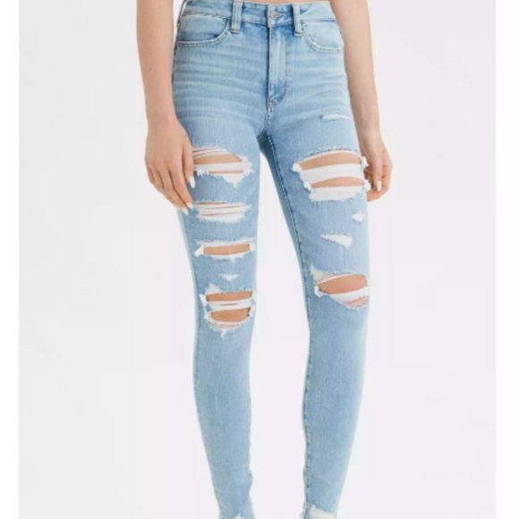 American Eagle Outfitters Denim - light wash ripped american eagle jeggings